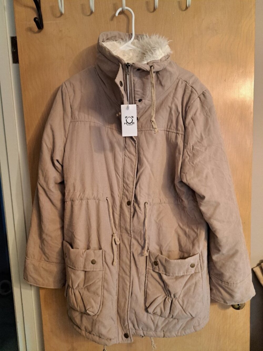 MEWOW Women's NWT Winter Mid Length Faux Lamb Wool Lined Jacket Coat XL